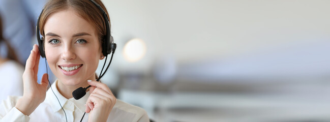 Poster - Female technical support agent working in office