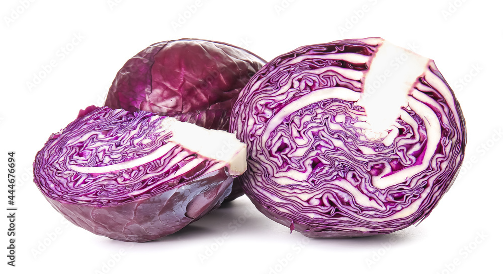 Fresh purple cabbage on white background
