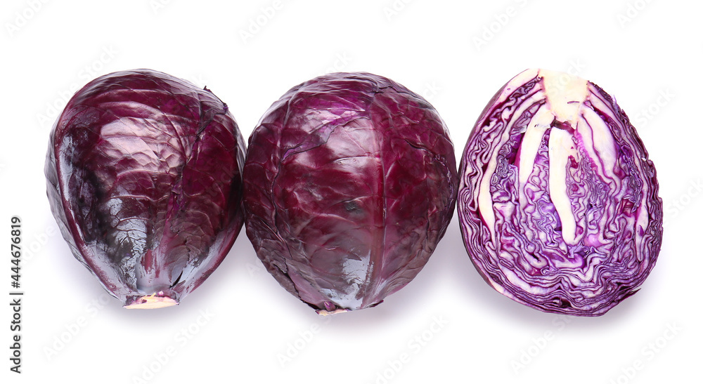 Fresh purple cabbage on white background