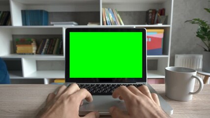 Laptop mockup blank screen. Computer laptop with empty screen monitor at home office workplace. 