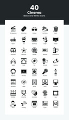 Sticker - 40 Movie and Cinema Icon Set - Multiplex Cinema Icon and Vector Set in Black and White