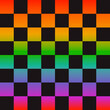 Checker gradient chessboard. Vector black and rainbow squares. Seamless squares in checker position and colorful board.