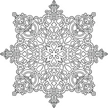 Hand Drawn Antistress Snowflake. Template For Cover, Poster, T-shirt Or Tattoo. Winter Coloring Pages For Adult Art Therapy. Vector Illustration.