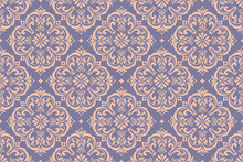 Wallpaper In The Style Of Baroque. Seamless Vector Background. Gold And Blue Floral Ornament. Graphic Pattern For Fabric, Wallpaper, Packaging. Ornate Damask Flower Ornament