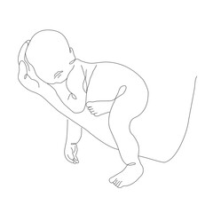 vector one line art illustration of father holding a new born baby on his heand. lineart father and 