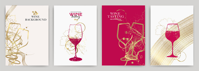 Wall Mural - 168 / 5000.Resultats de traducció.set of wine designs with illustration of wine glass and ornamental shapes