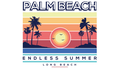 Palm beach vector artwork. Endless summer print graphic print design. Summer sticker. 