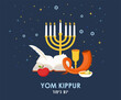 Greeting card for Jewish holiday Yom Kippur and jewish New Year, rosh hashanah, with traditional icons. Yom Kippur in hebrew. pattern with traditional Jewish New Year symbols, apple, honey, shofar and