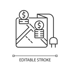 Sticker - Pricing by locality linear icon. Location on map for point of electricity usage. Energy purchase. Thin line customizable illustration. Contour symbol. Vector isolated outline drawing. Editable stroke