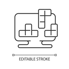 Puzzles linear icon. Different shaped blocks drop with different speed. Thin line customizable illustration. Contour symbol. Vector isolated outline drawing. Editable stroke