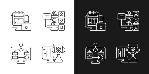 Canvas Print - Online work tracking linear icons set for dark and light mode. Video conference. Work monitoring tools. Customizable thin line symbols. Isolated vector outline illustrations. Editable stroke