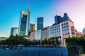 Poster - Frankfurt city with sunrise and skyline	