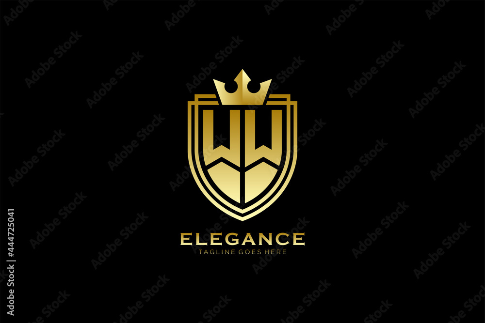 initial WW elegant luxury monogram logo or badge template with scrolls ...