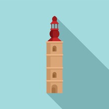 Old Tower Icon Flat Vector. Castle Wall