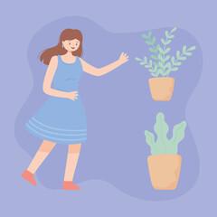 set woman and plants