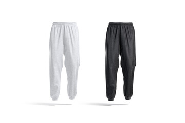Wall Mural - Blank black and white sport sweatpants mockup, front view