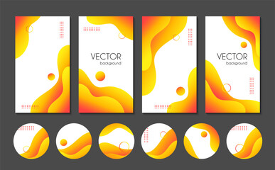Wall Mural - Abstract liquid yellow stories templates and highlight cover icons for social media. Vector fluid gradient backgrounds for instagram