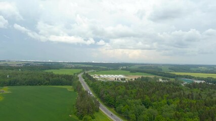 Poster - Aerial view of agricultural landscape with fields in summer season. Beautiful rural landscape in bird's-eye view.
