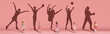 Collage. Dreams about big and famous future. Conceptual image with little girls and shadows of fit professional sportsmen on light pink, coral background