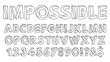 Impossible shapes font. Paradox alphabet letters and numbers, geometric abc figures vector illustration set. Optical illusion impossible alphabet