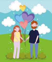 Poster - cute couple with balloons