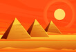 Egypt ancient pyramids of Giza are egyptian pharaoh tomb on dry sand desert with sun and orange sky vector.
