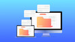 File transfer. Files transferred encrypted form. Program for remote connection to computer. Full access to remote files and folders. Data Center concept based. Database with cloud server. Web banner