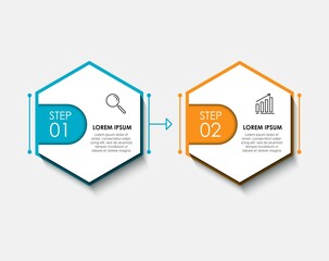 Vector Infographic design illustration business template with icons and 2 options or steps. Can be used for process diagram, presentations, workflow layout, banner, flow chart, info graph