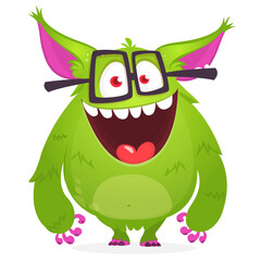 Funny cartoon furry monster character. Illustration of cute and happy mythical alien