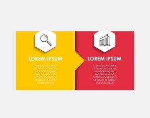 Vector Infographic design illustration business template with icons and 2 options or steps. Can be used for process diagram, presentations, workflow layout, banner, flow chart, info graph