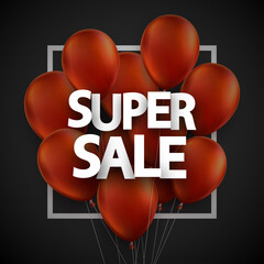 Wall Mural - Red balloons with super sale sign.