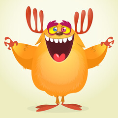 Funny cartoon furry monster character. Illustration of cute and happy mythical alien