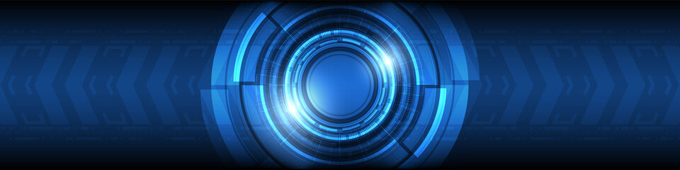 Abstract overlap circle digital, smart lens technology with light effect, arrow speed up background, blank space