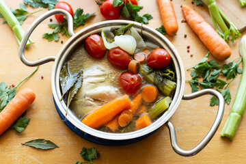 Poster - Homemade chicken broth with vegetables