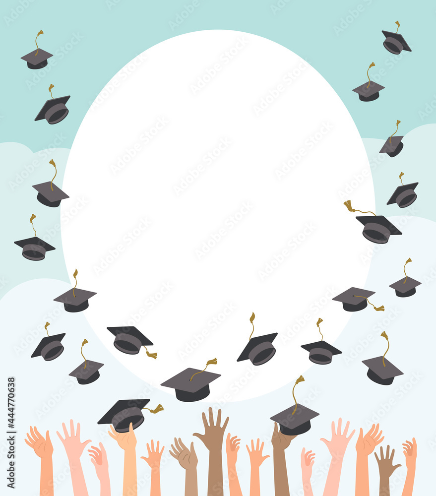 Multiracial people's hands throwing graduation hats in the air ...