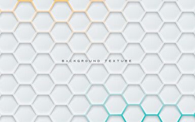 Canvas Print - gray hexagon texture background with orange and blue light