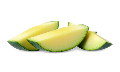 Wall Mural - Slice of Green mango isolated on white background.
