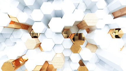 Wall Mural - abstract luxury background with golden hexagons. 3d rendering.