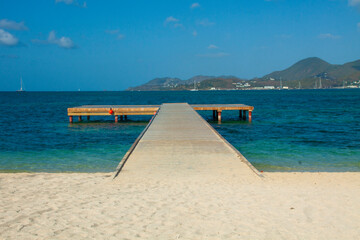 pier at Sandy Beach in the San Martin Caribbean Islands