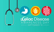 National Celiac Disease awareness day is observed every year on September 13, it is an immune reaction to eating gluten, a protein found in wheat, barley and rye. Vector illustration