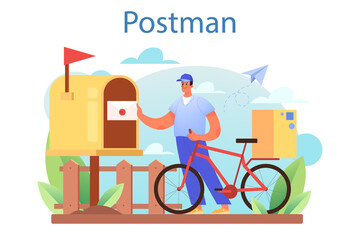 Wall Mural - Postman profession. Post office staff providing mail service