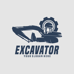 Canvas Print - excavator machine construction logo design