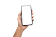 © suriya - Hand business man holding mobile smartphone with blank screen isolated on white background with clipping path