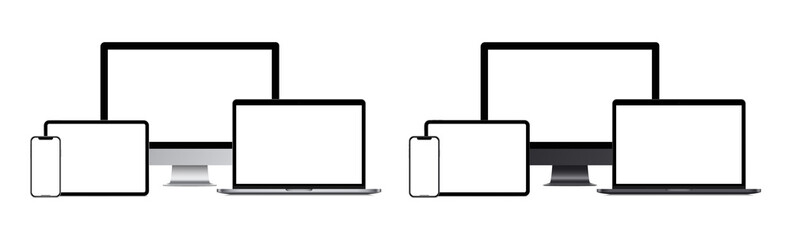 Wall Mural - realistic set monitor, laptop computer, tablet, smartphone. device empty screen mockup collection. r