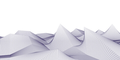 Poster - Virtual landscape with 3D lines and waves.