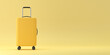 Plastic suitcase with handles. Yellow travel duffel bag isolated on yellow background. Banner, concept for travel. 3d rendering.