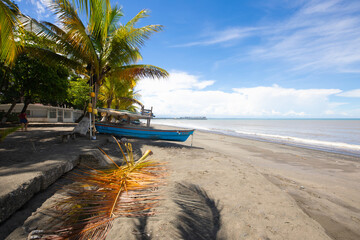 Panama Chiriqui province, tropical beach with palm trees in Puerto Armuelles