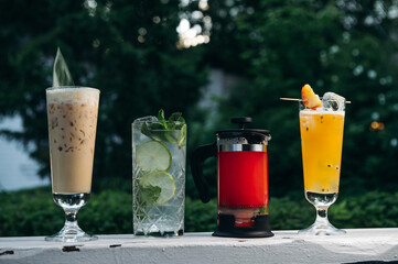 Different delicious summer organic cocktails 