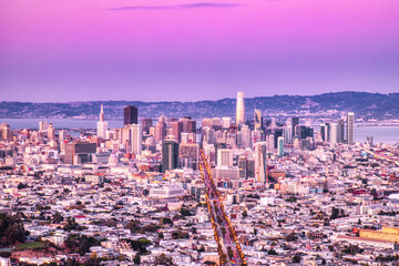 Wall Mural - San Francisco Skyline View from Twin Peaks with Vivid Warm Sky Colors, California