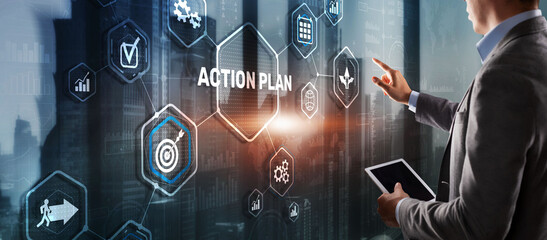 Wall Mural - Business Action Plan strategy concept on virtual screen. Time management